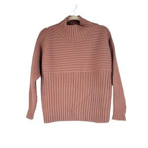 Maglia Womens Blush Pink Turtleneck Crop Ribbed Knit Sweater Long Sleeve Large